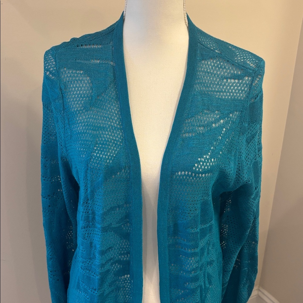 Chico's NWT Teal Open-Knit Long Cardigan